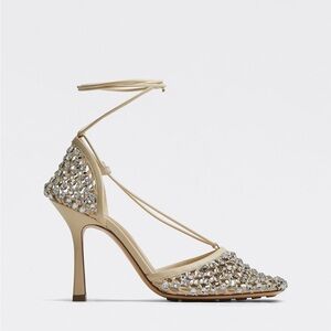 Bottega Veneta Sparkle Stretch Lace-Up Sandals, Toile Size 41 New in Box $1950